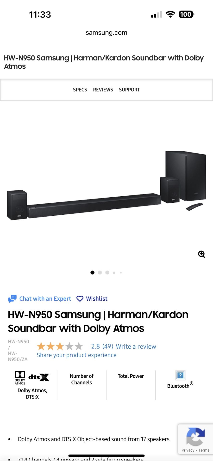 Samsung/Harmon Kardon HW-950 7.1.4 Atmos Soundbar - $850 (Ventura)