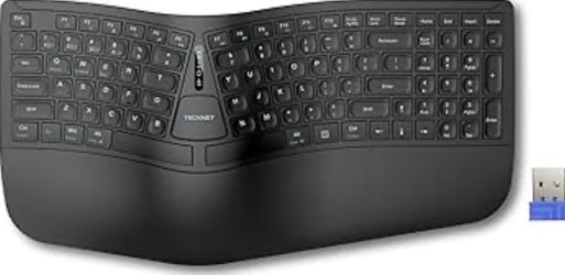 TECKNET Wireless Ergonomic Keyboard Rechargeable, 2.4G+Bluetooth Ergo Cordless USB Computer Keyboard, Wrist Rest, Natural Typing, Stain-Resistant Fabr
