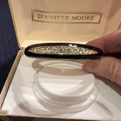 Jennifer Moore Onyx & Crystal In Gold Bangle Bracelet With Hinge Clasp. New With Box