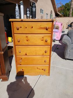 Pine Wood 5-Drawer Tall Dresser