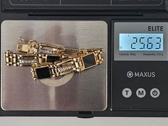 Heavy 10K Solid Gold Men’s Onyx/Diamond Bracelet 25.6g