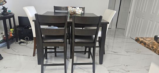 High top wooden table with 6 chairs