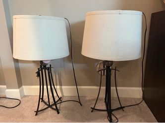 2  Dark brown metal lamps with base & shade