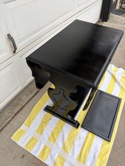 Black Wood Side Table with serving tray / shelf