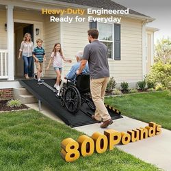 B608 $120  6 FT Portable Wheelchair Ramp-800LBS Heavy-Duty, High-Strength Aluminum Alloy with 4 Adjustable Legs, 4 Wheels, Triple Anti-Slip and Seamle