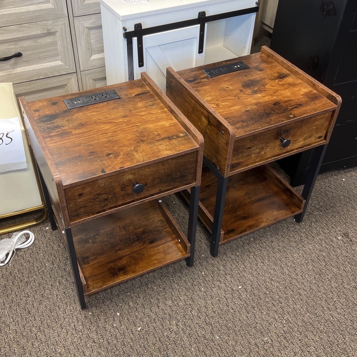 Nightstand, Bedside Table with Charging Station, Small End Table with Storage Drawer and Shelf for Bedroom and Living Room