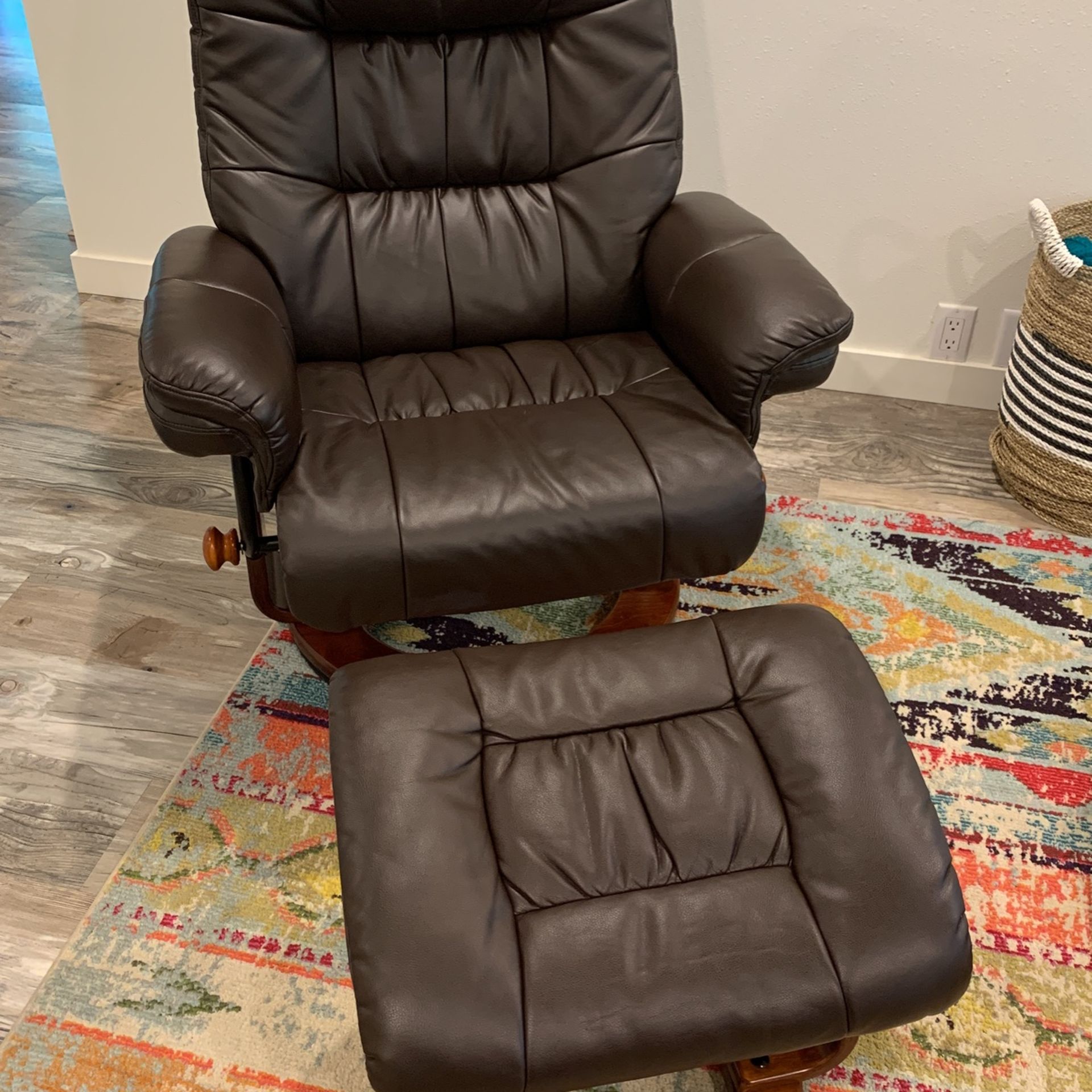 Faux Leather Recliner & Storage Ottoman