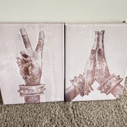 Boho Chic Canvas Wall Art Set – Peace & Prayer Hands (2-Piece) 