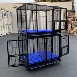 (New) $320 Set of (2) Stackable Heavy-Duty Dog Cage Crate 41x31x65 inches 