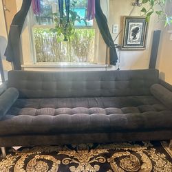 Free couch Black velvet tufted mid century sofa