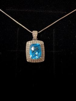 925 silver blue topaz halo pendant