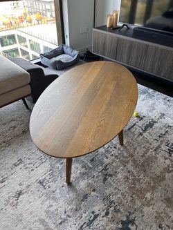 Oval Wood Coffee Table Mid-Century Style