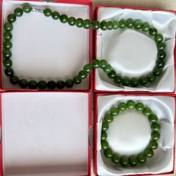 10 mm Natural Nephrite Jade Elastic Stretch Bracelet and Necklace