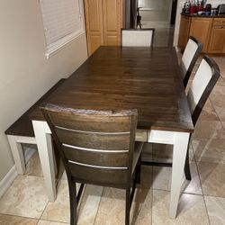 6 Piece Farm Dining Table with Drawers And Removable Leaf Insert