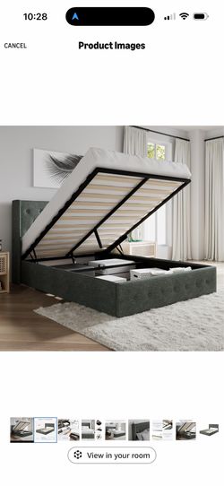 SHA CERLIN Full Size Lift Up Storage Bed Frame Dark Grey
