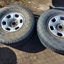 2 LLANTAS 2 TIRES CON RIN PARA CHEVY SILVERADO GMC SIERRA NISSAN FRONTIER 6 LUGS GOOD CONDICIÓN ABLO ESPAÑOL 