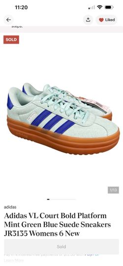 Adidas VL Court Bold Platform Mint Green Blue Suede Sneakers size 6