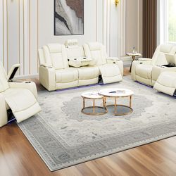 White Power Reclining Couch 3-Pc Set — Sofa • Loveseat • Chair