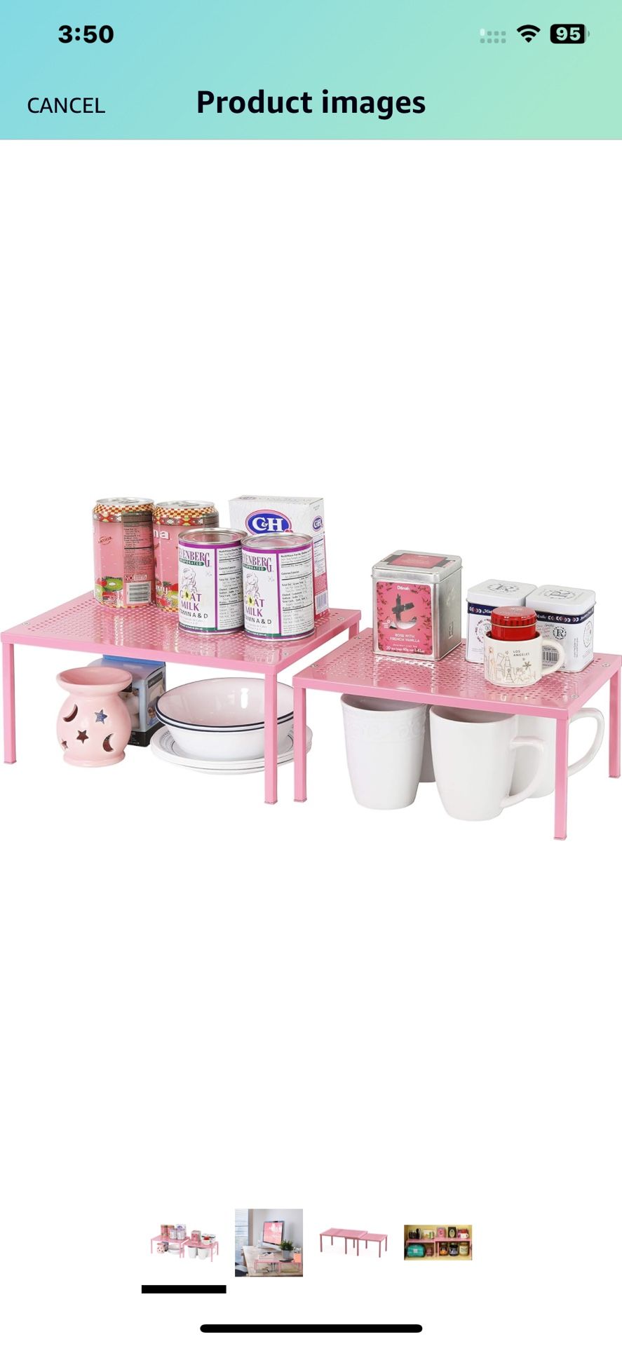 Expandable Stackable Kitchen Counter Shelf Organizer, Pink, Metal Top, 11.25 in L x 7.9 in W x 5.4 in H