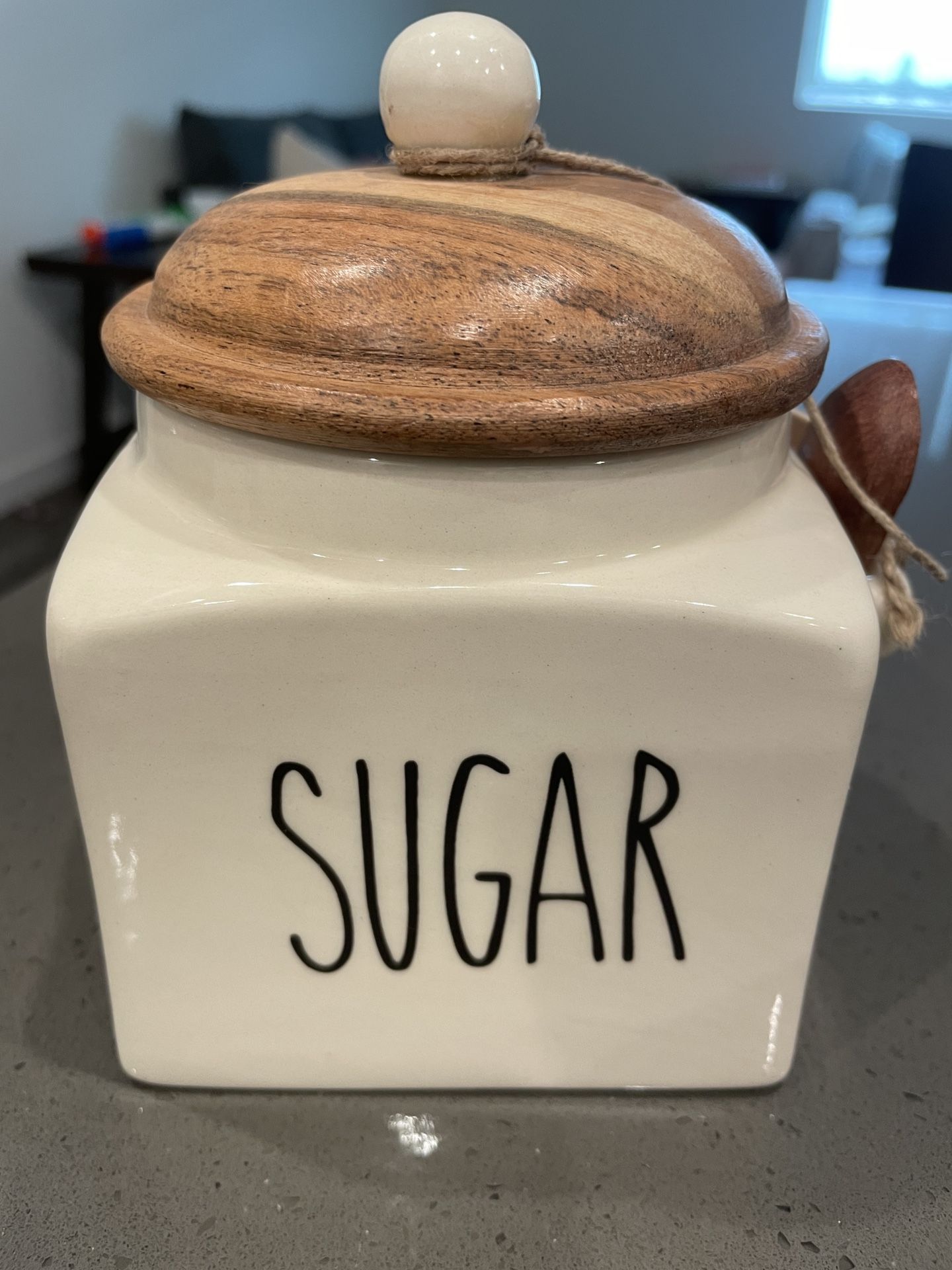 Ceramic Sugar Jar with Wooden Lid
