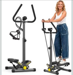 ZIWWVY Stepper Machine with Resistance Bands, Mini Stepper with 300LBS Weight Capacity, Twist Stepper for Full Body Workout, Adjustable Step Height, S