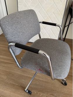 Mid-Century Style Grey Fabric Swivel Office Chair w/ Chrome Base