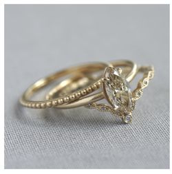 Unique Champagne Diamond Engagement Ring Set