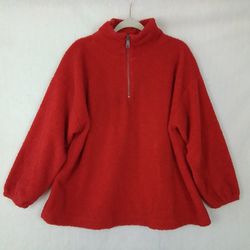 Loft Plus 1/4 Zip Fleece Lined Teddy Bear Pullover Sweater Size 16/18 in Red