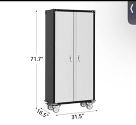 (2) IdealHouse 71 Inch Metal Storage Cabinet on Wheels/ Tall Locking Wardrobe with Hanging Rod and Adjust...