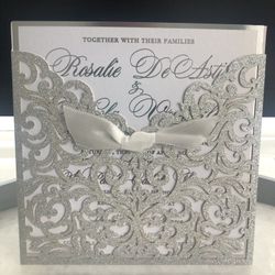 Silver Glitter Laser Cut Wedding Invitations