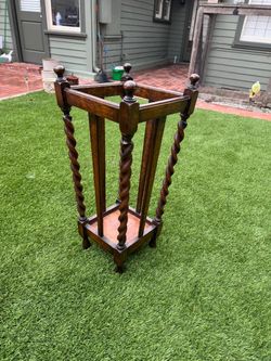 Antique Oak Barley Twist Umbrella Stand