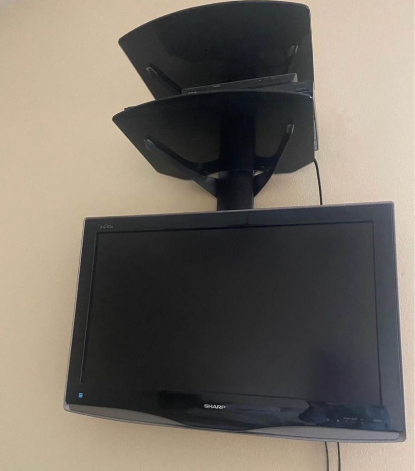 Sharp 32” HDTV, Glass Shelves and Wall Mount