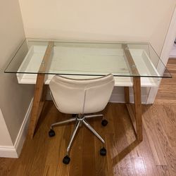 Glass and Wood Desk and Chair $40