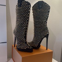 Philipp Plein Ostrich Studded Accents Western Boots