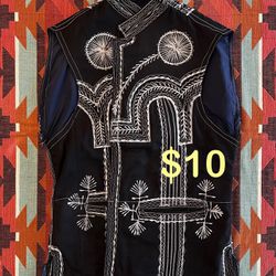 Vintage Black Embroidered Vest Unisex Medium/Large