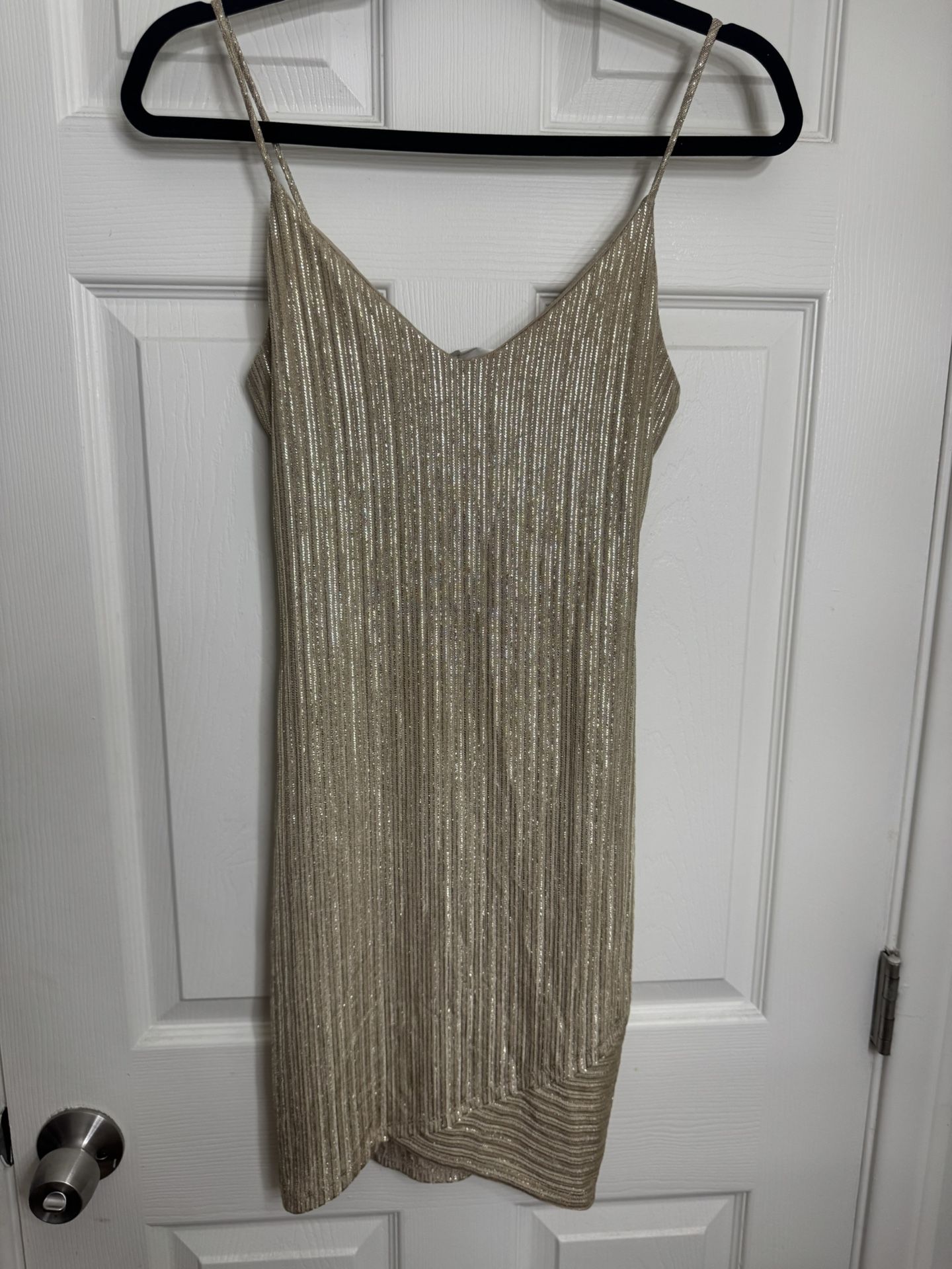 Shiny Mini Dress for Women Color Gold Size Medium