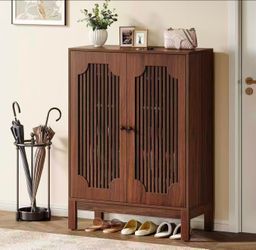 New assembled Shoe Cabinet with Doors, 5-Tier Shoe Storage Cabinet with Adjustable Shelves, 20 Pairs Wooden Shoe Rack Organizer, Tall Narrow Shoe Cabi