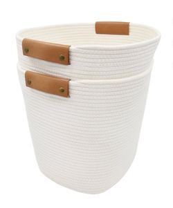Better Homes & Gardens Large Cotton Rope Basket, White, 2 Pieces