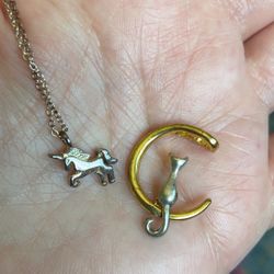 Sterling Silver Unicorn With Chain Or Car On The Moon 