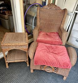 Vintage Wicker Chair & Ottoman