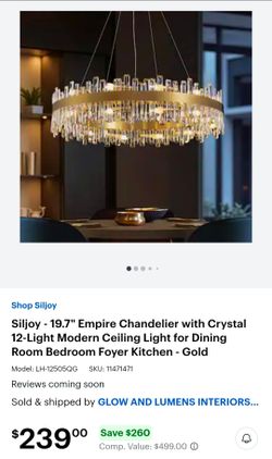 Siljoy 19.7" Crystal Chandelier 12-Light Gold