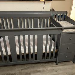 Gray Baby Crib & Drawers $150