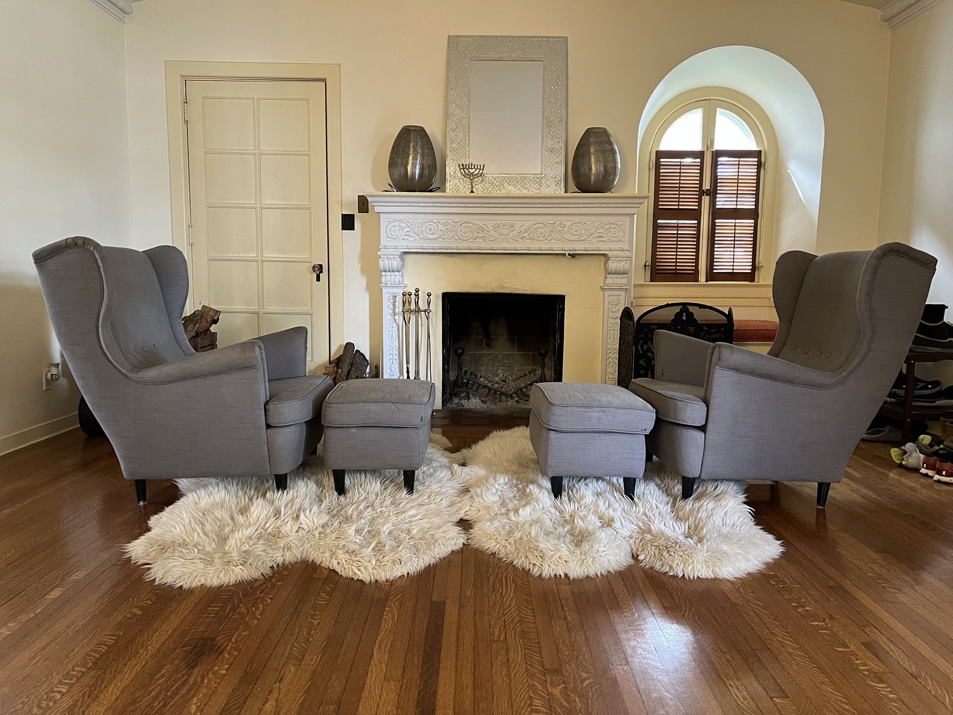 Set Of Two Sofa Chairs, And Two Ottomans