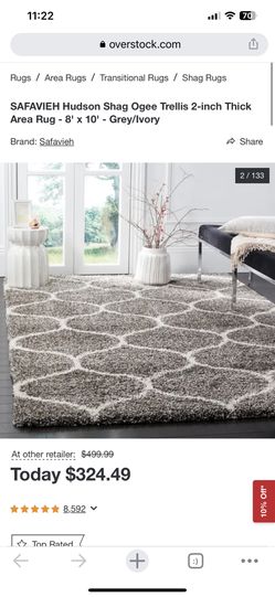 SAFAVIEH Hudson Shag Ogee Trellis 2-inch Thick Area Rug - 8' x 10' - Grey/Ivory