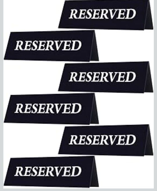6 Pieces Plastic Reserved Table Sign for Wedding Acrylic Double Side Table Tent Black Guest Reservation Tables Seat Sign 5.9 x 2 Inches Reserve Seatin