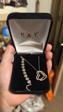 Rose gold/silver diamond necklace w/ bracelet