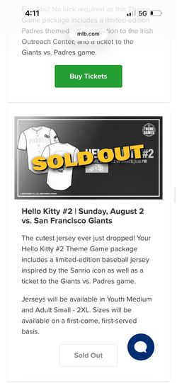 Padres vs giants hello kitty theme game tickets