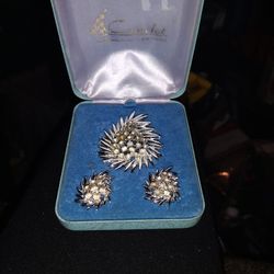 Antique Earrings And Brooch Set