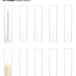 Store 4.8 * (10) Hewory Hurricane Glass Candle Holders: 10 PCS Clear Open Ended Cylinder Candle Holder Sleeve for Candlestick Holders - Taper Candle H