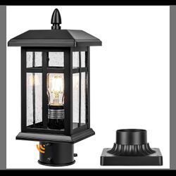 Brilvibera Dusk To Dawn Black Outdoor Post Light Fixture, Pole Lamp With Pier Mount, Waterproof Exterior Lamp Post Lantern For Yard, Driveway, Path, B